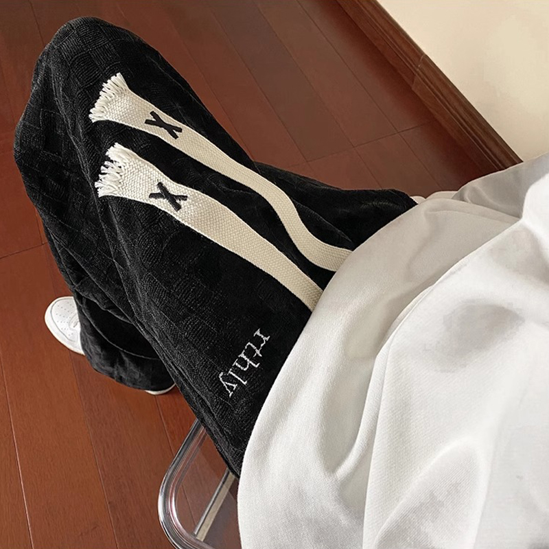 特大码300斤潮牌棋盘格卫裤男女宽松春秋季日系垂感休闲运动裤子2 - 图2