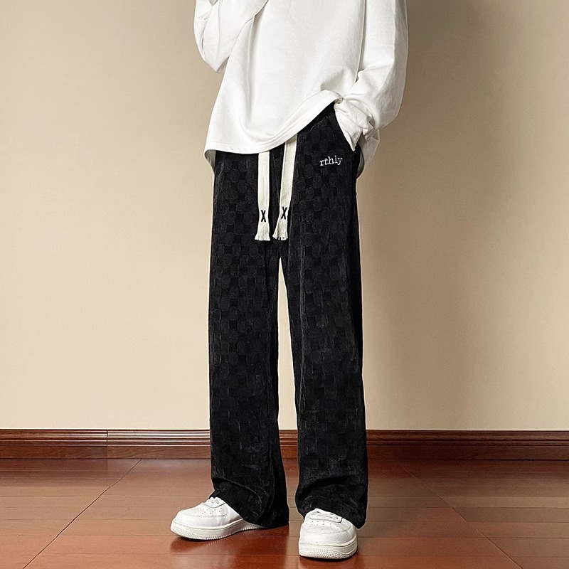 特大码300斤潮牌棋盘格卫裤男女宽松春秋季日系垂感休闲运动裤子2 - 图3