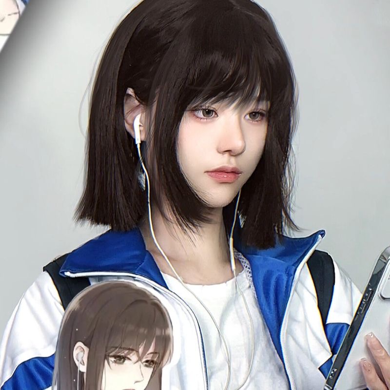 纤韵佳人假发短发女黑棕色透气动漫齐刘海自然少女bobo头全头套jk-图3