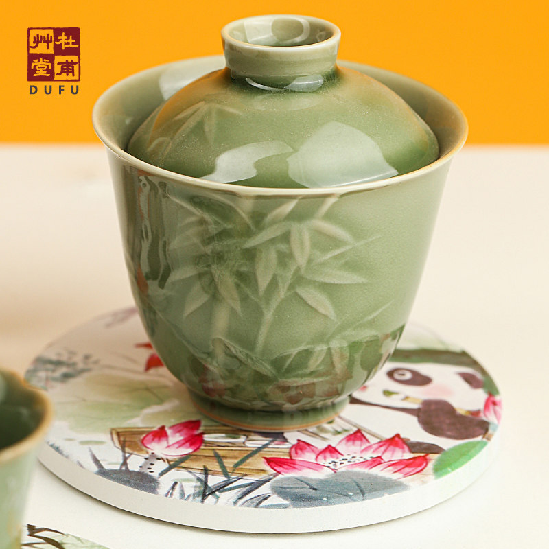 杜甫草堂 诗韵陶瓷吸水杯垫隔热垫 博物馆文创礼物熊猫创意礼品