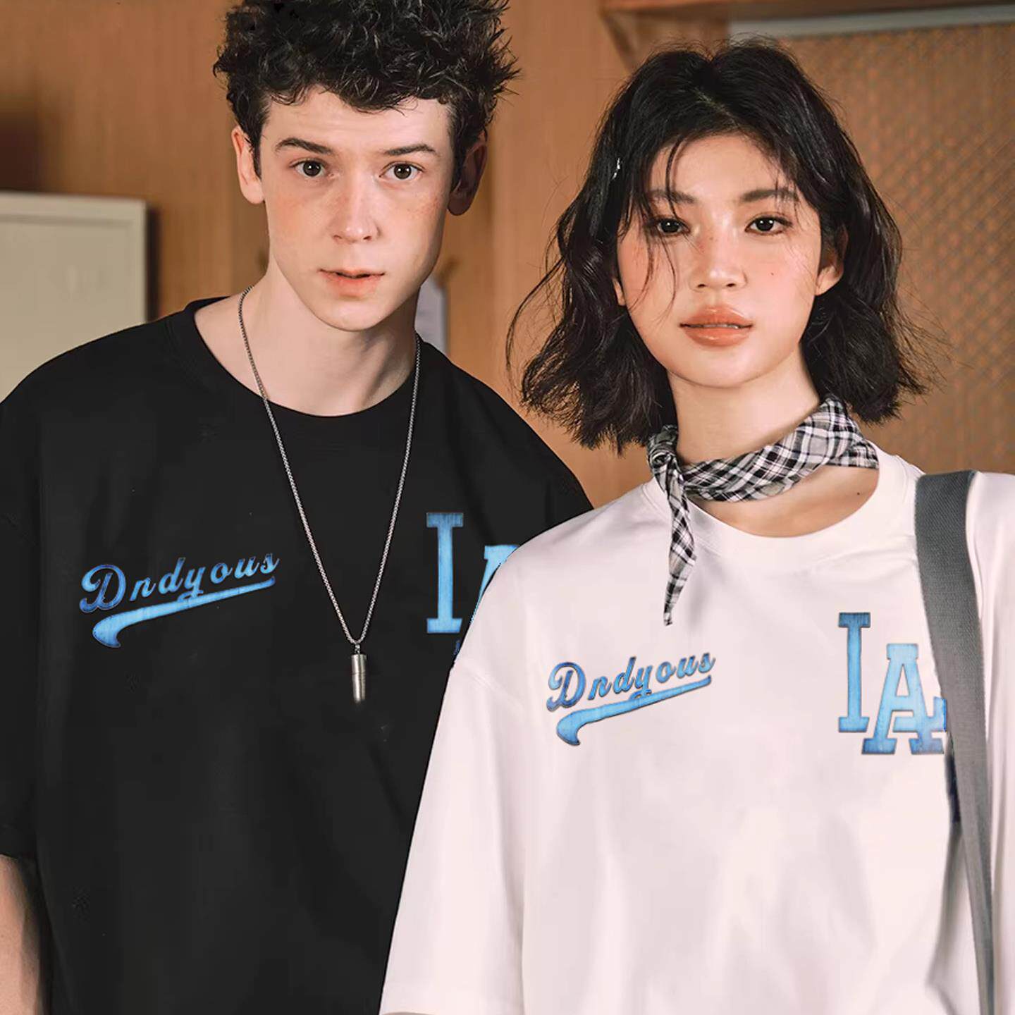 LA官方正品2026新款春夏男女同款纯棉宽松潮牌爆款休闲T恤