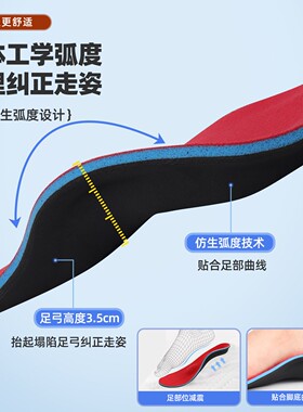扁平足横弓塌陷副舟骨疼痛足外翻矫正鞋垫足底按摩高足弓支撑鞋垫