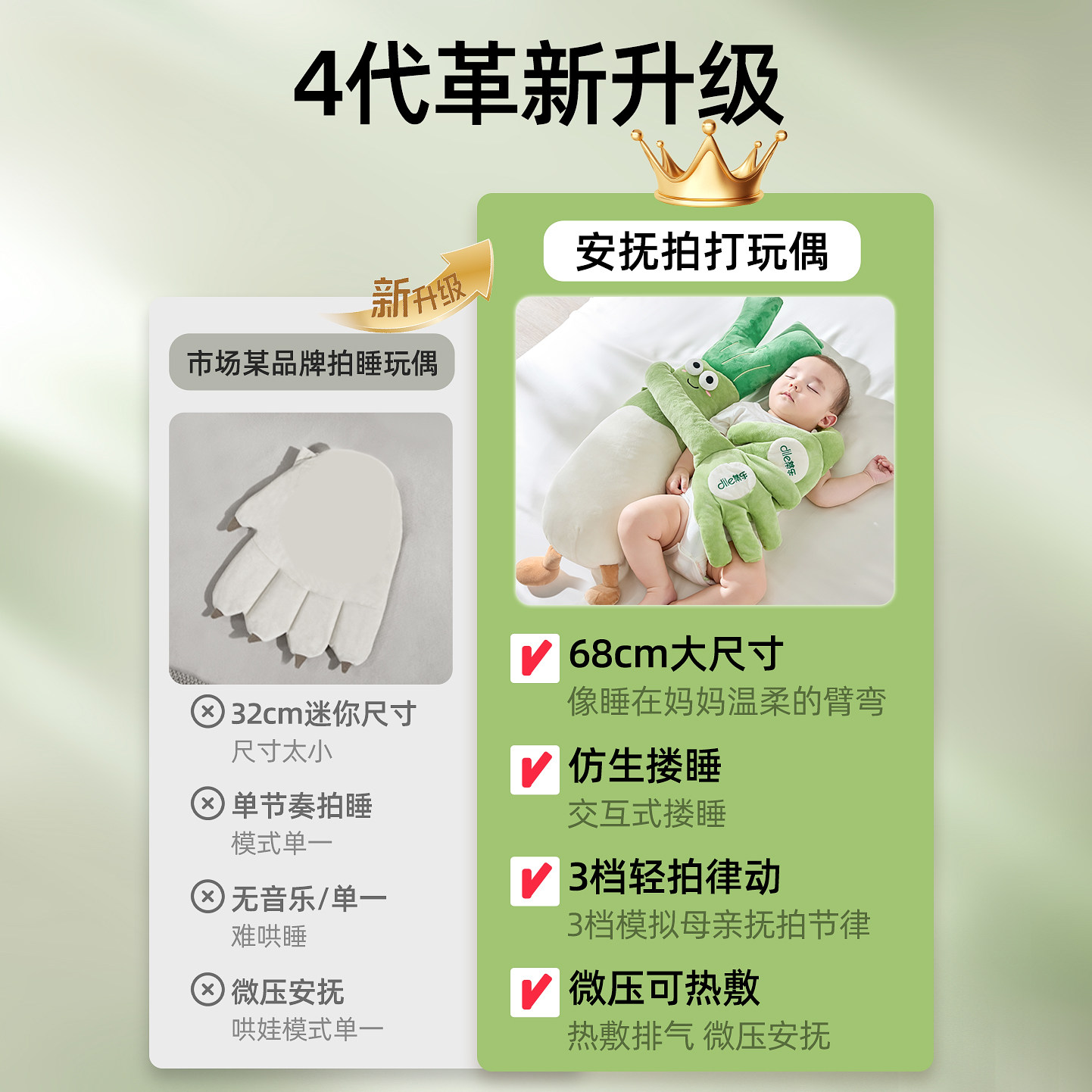 蒂乐安抚手掌大葱安抚玩偶哄睡拍打神器哄娃入睡拍手掌防惊跳陪娃,淘宝优惠券,粉丝福利购,淘宝优惠卷