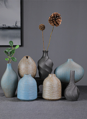 禅意复古粗陶花插装饰摆件花器