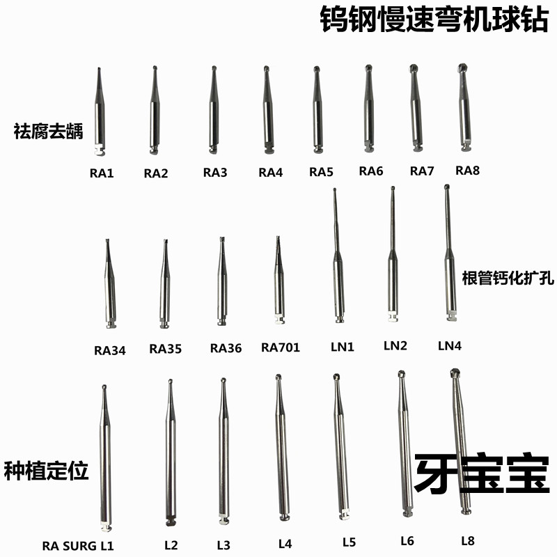 牙科低速钨钢车针慢速球钻去龋祛腐RA1裂钻倒锥口腔弯机头小球钻 - 图3