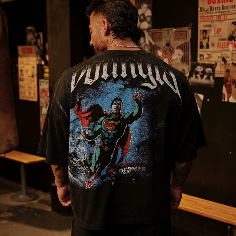 YOUNGLA超人联名美式潮流印花大码宽松重磅男装运动健身短袖T恤,淘宝优惠券,粉丝福利购,淘宝优惠卷