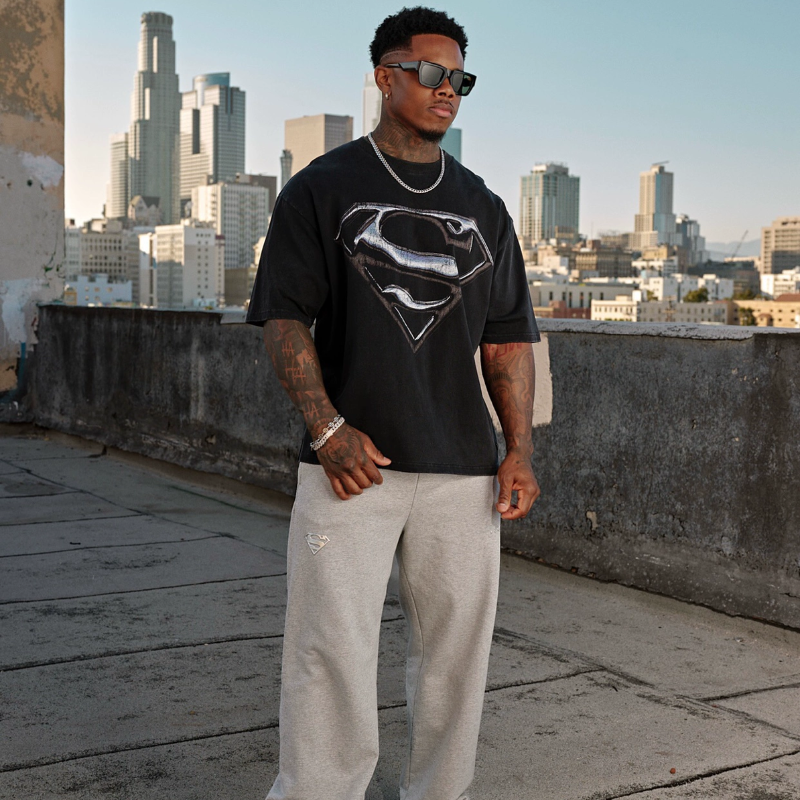 YOUNGLA超人联名美式潮流印花大码宽松重磅男装运动健身短袖T恤,淘宝优惠券,粉丝福利购,淘宝优惠卷