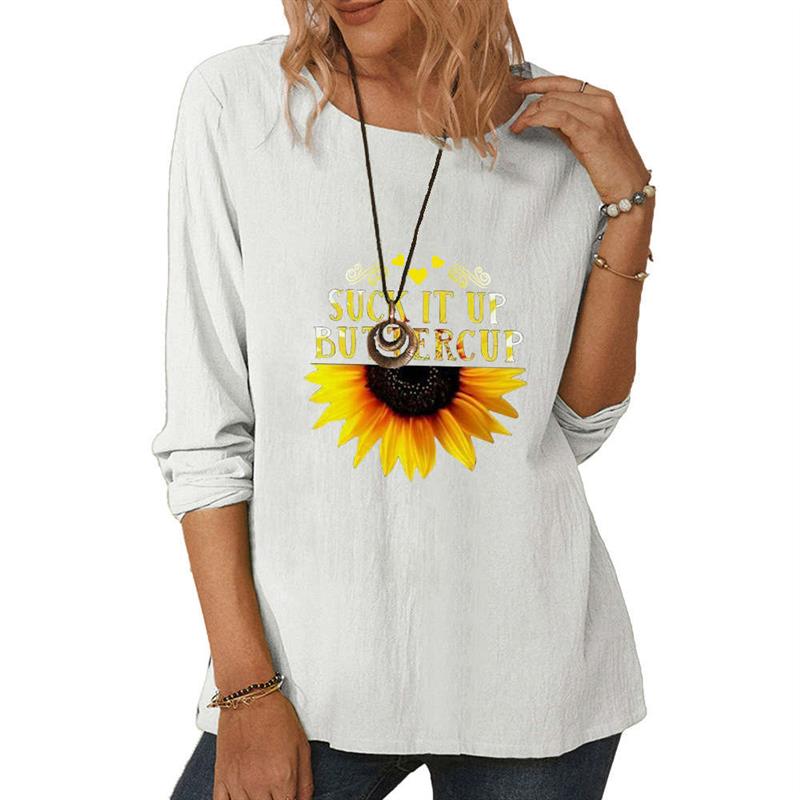 Womens Round Neck Long Sleeve Sunflower Print Casual Loose - 图1