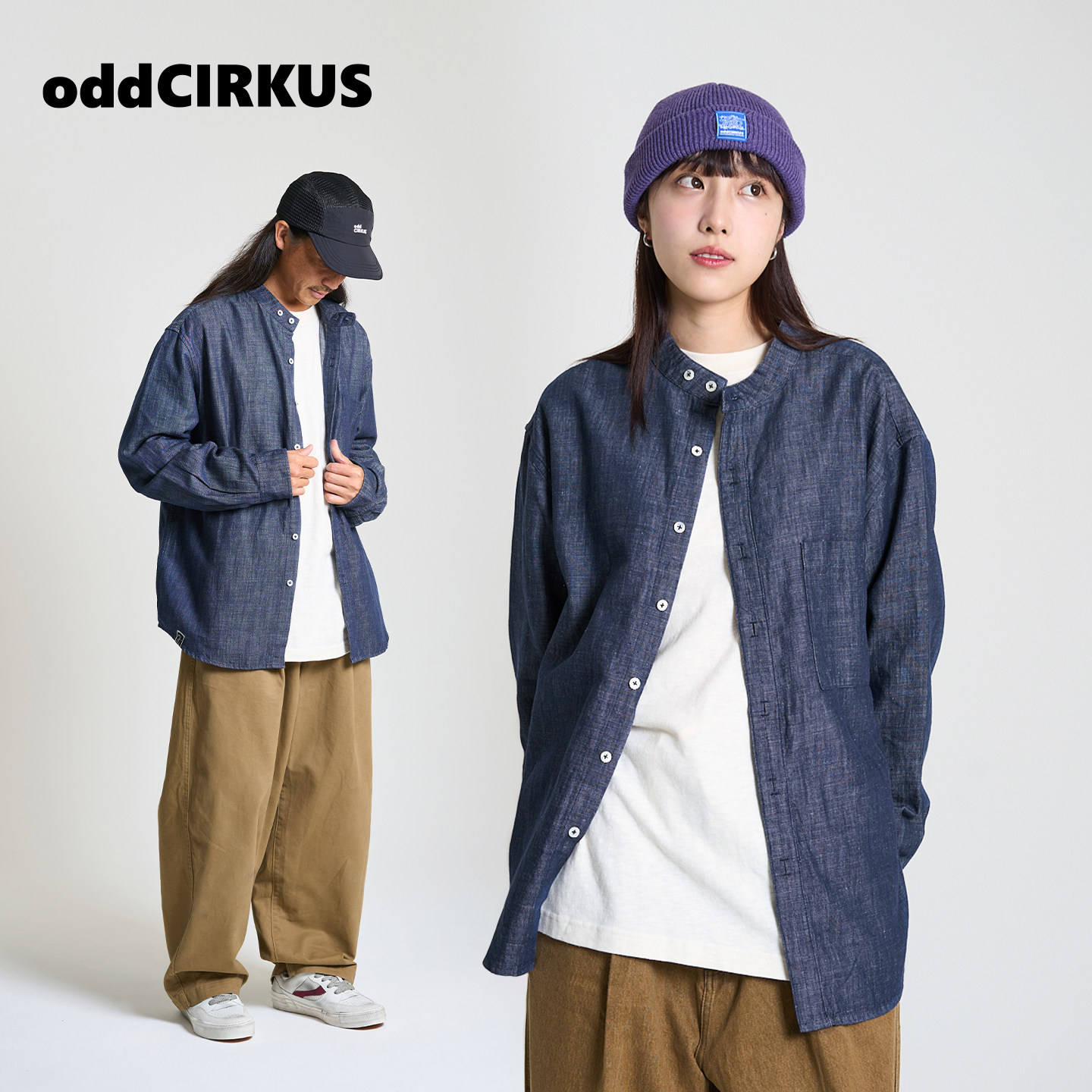 oddCIRKUS牛仔长袖 日系亚麻牛仔长袖衬衫亨利领外套上衣男女同款,淘宝优惠券,粉丝福利购,淘宝优惠卷