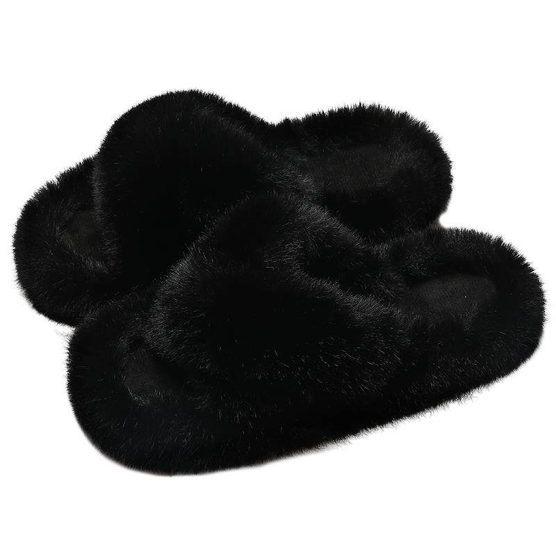 韩版黑色毛毛拖鞋女外穿秋冬季2025新款室内家居厚底拖鞋毛绒棉拖,淘宝优惠券,粉丝福利购,淘宝优惠卷