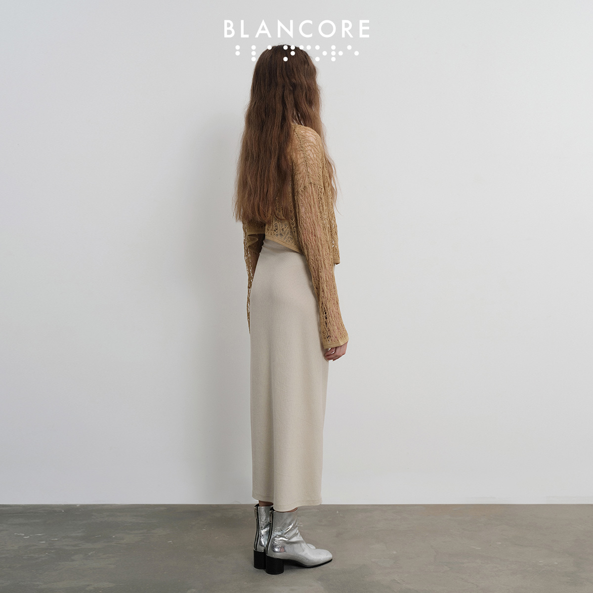 【设计师品牌BLANCORE】2024春季新款毛织纱线两件套拼接连衣裙-图1