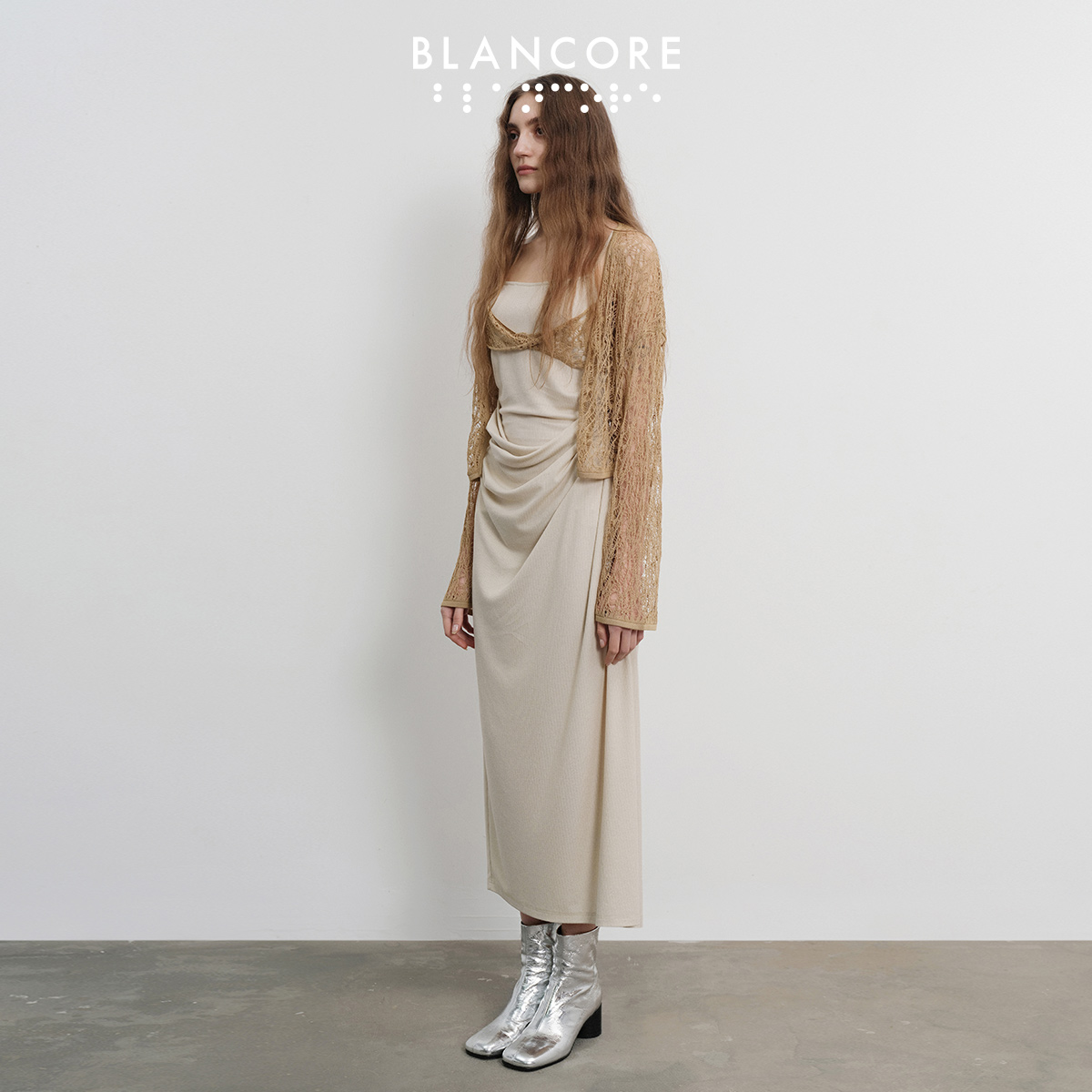 【设计师品牌BLANCORE】2024春季新款毛织纱线两件套拼接连衣裙-图0