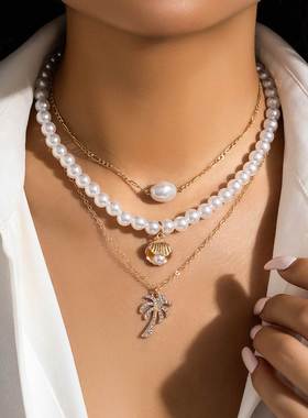 Boho Women Multi-layer Chain Pendant Crystal Choker Necklace