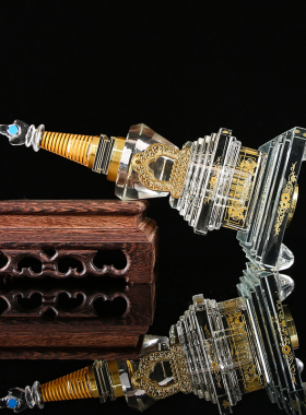 水晶七色渐变光LED佛塔摆件