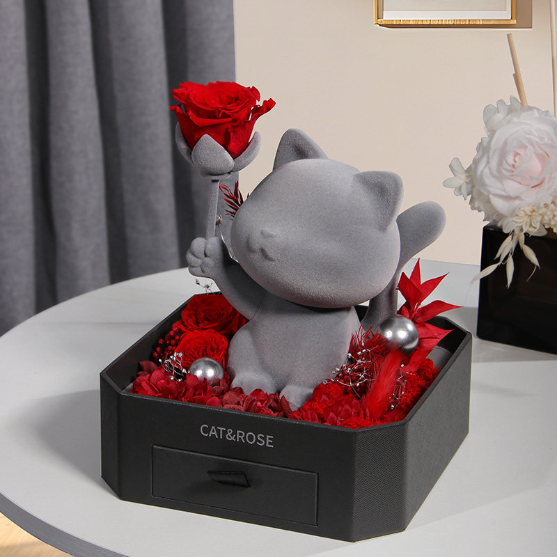 CATROSE永生花猫咪生日新婚礼物毕业季送女生高级感礼盒真花摆件
