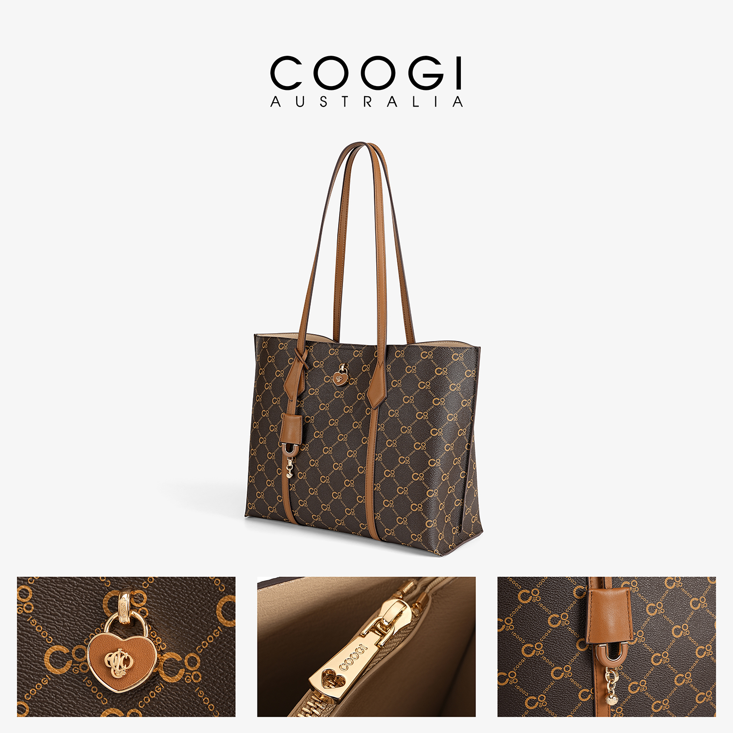 COOGI托特包2025新款头层牛皮大容量轻奢通勤手提包单肩斜挎包女 - 图3