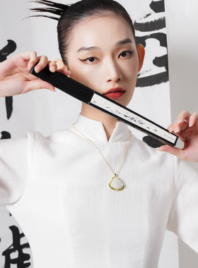 LEFTGO左戈银镀金天然白翡翠吊坠