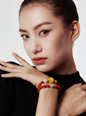 LEFTGO左戈天然南红纯银镀金手串