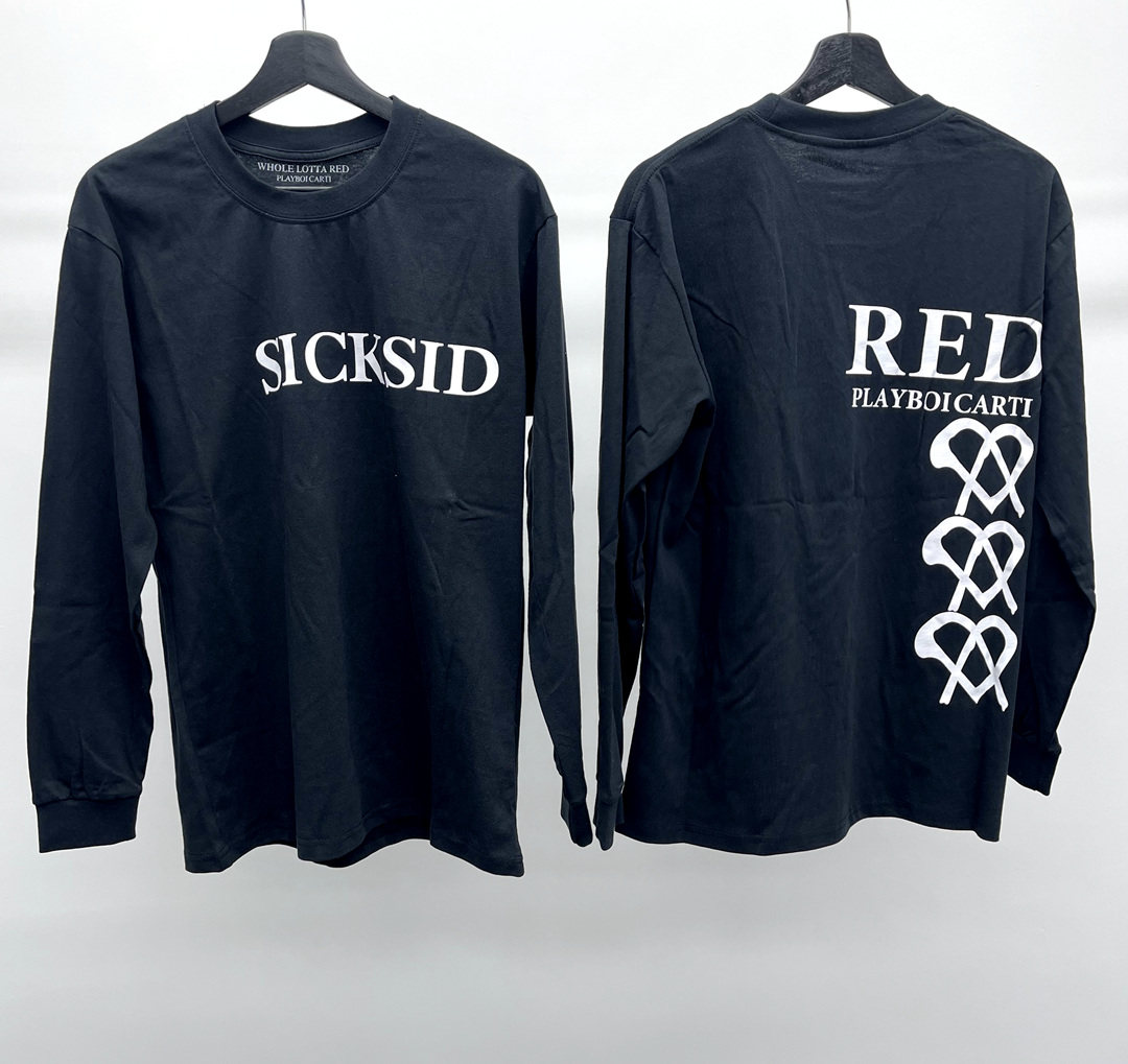 KK PLAYBOI CARTI WLE SICKSID RED slogan limited long-sleeved thick cotton TT shirt for men and women