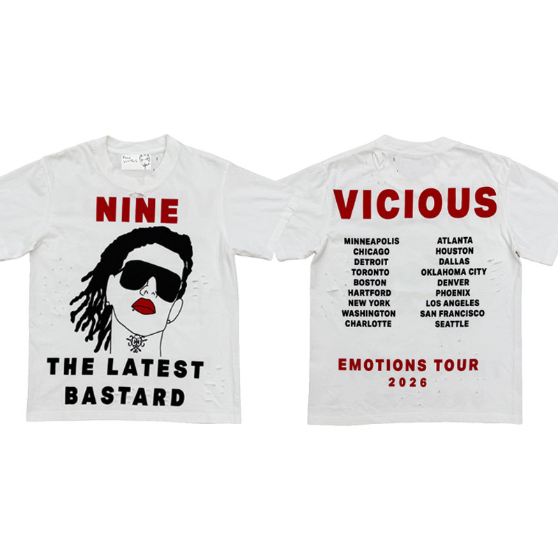 Nine Vicious EMOTIONS Tour Merch Tee Printed Washed Distressed Short Sleeve T-Shirt