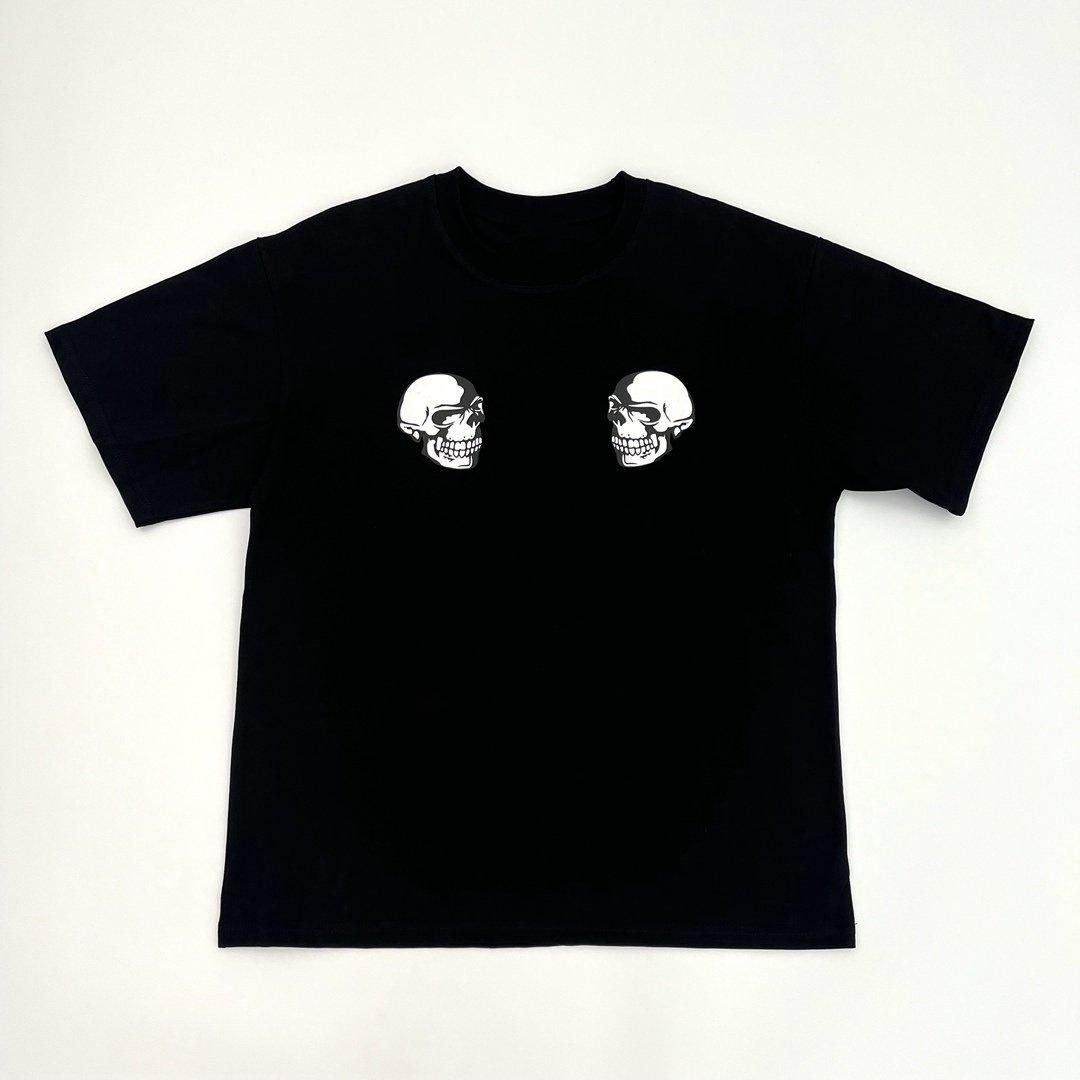 KK11 Number nine N9 Skeleton Guitar Short Sleeve T-shirt Vintage Popular Print Black and White Couple