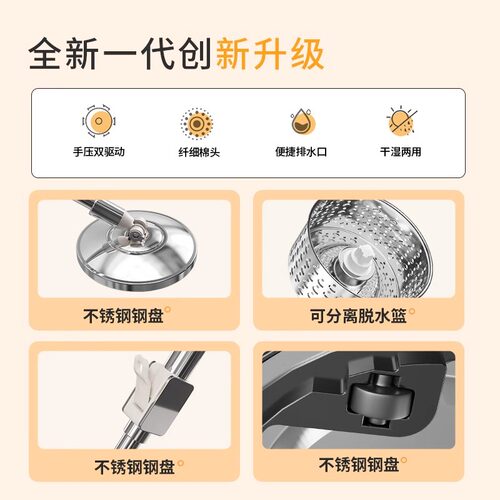 2025新款免手洗旋转拖把家用自拧水通用式墩布甩干脱水带桶拖布 - 图1