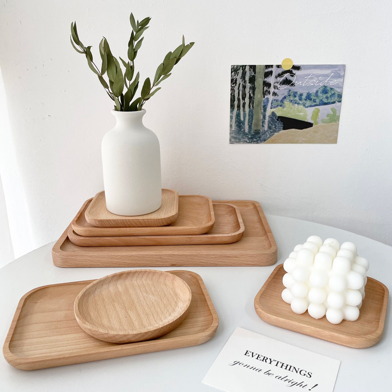 ins木质托盘榉木实木圆形收纳盘花瓶垫子日式简约长方形藤编杯垫,淘宝优惠券,粉丝福利购,淘宝优惠卷