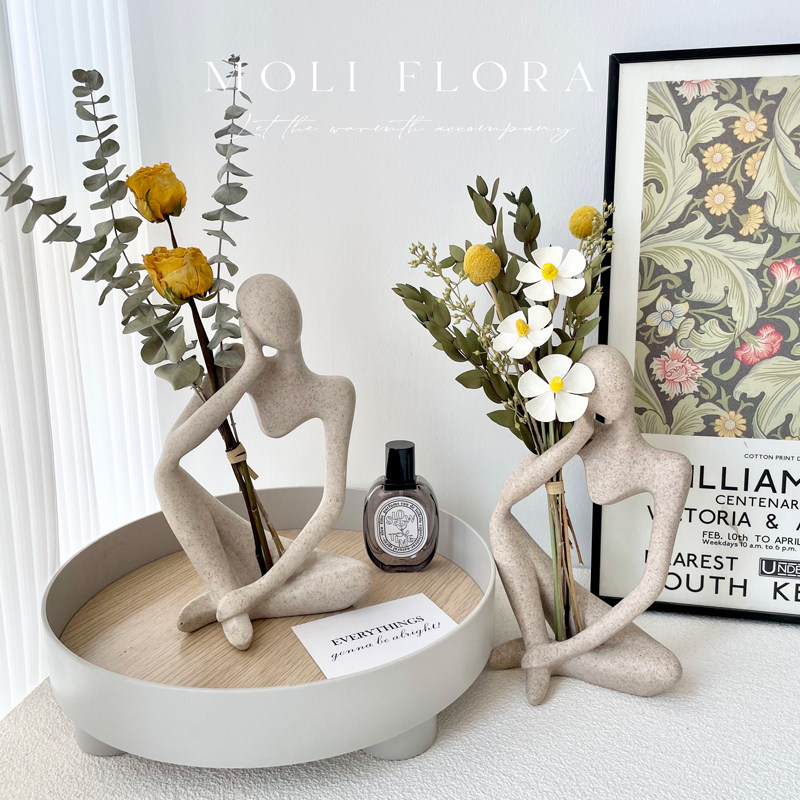 北欧真干花花束抽象艺术人物雕像家居装饰摆件树脂桌面高端装饰品,淘宝优惠券,粉丝福利购,淘宝优惠卷