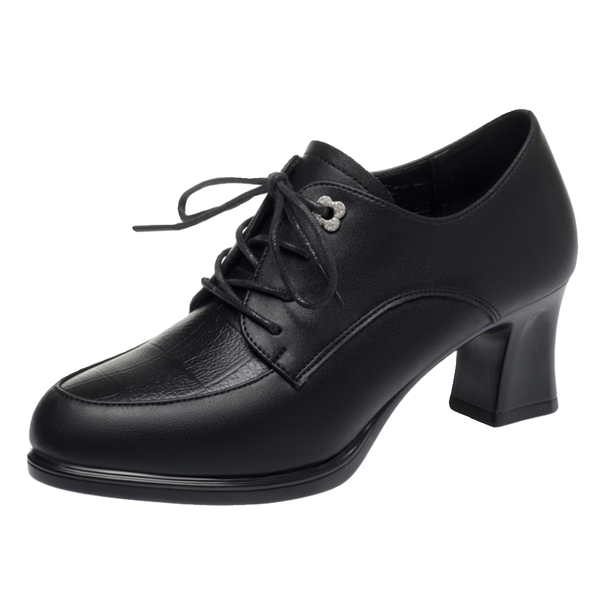 中年女鞋秋冬季新款妈妈鞋子真皮系带女士深口单鞋防水台高跟单鞋,淘宝优惠券,粉丝福利购,淘宝优惠卷