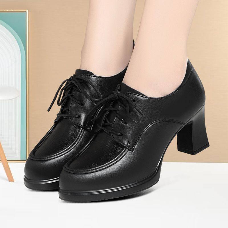 潮流系带款深口厚底女单鞋气质女士高跟鞋中年防滑耐磨模特走秀鞋,淘宝优惠券,粉丝福利购,淘宝优惠卷