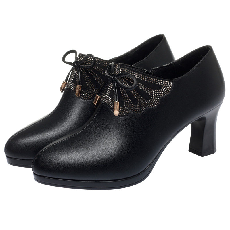 走秀鞋女模特真皮久站不累妈妈鞋女防水台高跟鞋细跟皮鞋深口单鞋,淘宝优惠券,粉丝福利购,淘宝优惠卷