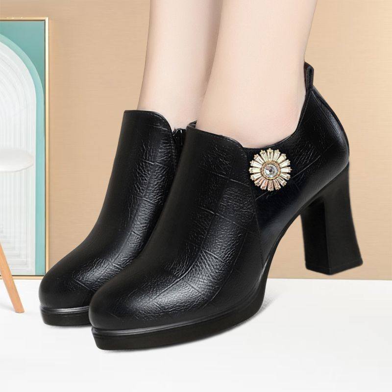 2025中年旗袍模特通勤走秀鞋百搭耐磨粗跟深口高跟鞋圆头厚底单鞋,淘宝优惠券,粉丝福利购,淘宝优惠卷