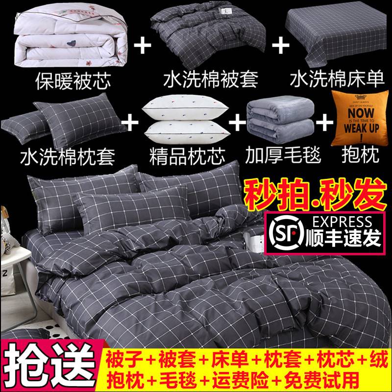 宿舍被子冬被全套一整套床上用品学生单人被褥套装六件套加厚棉被 - 图0