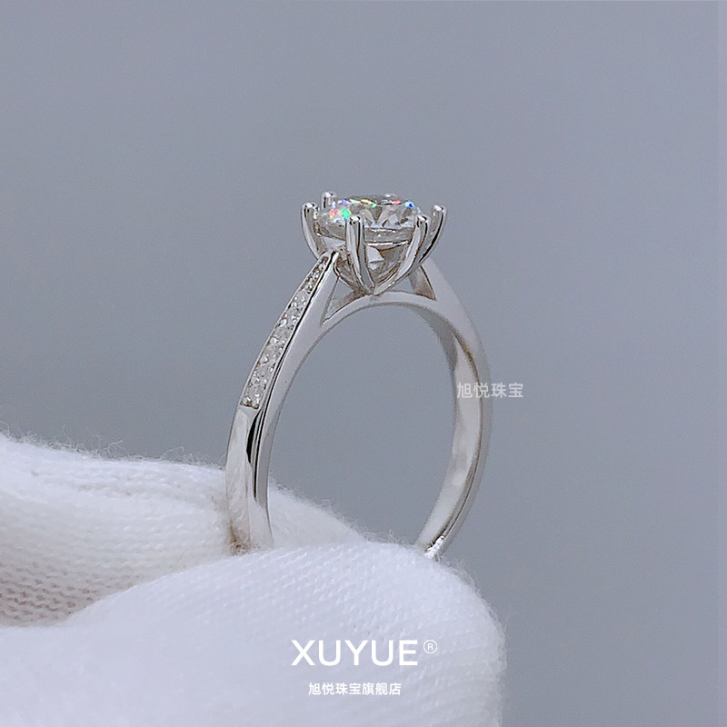 18k白金莫桑石 旭悦珠宝戒指/指环