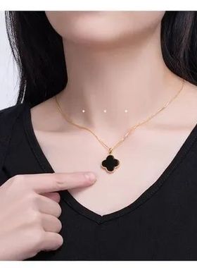 沙金黄金色四叶草项链女高级感气质百搭款链子防过敏可送朋友礼物