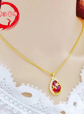 新款沙金四叶复古水滴吊坠 铜镀金珠项链 心有灵犀幸运草首饰