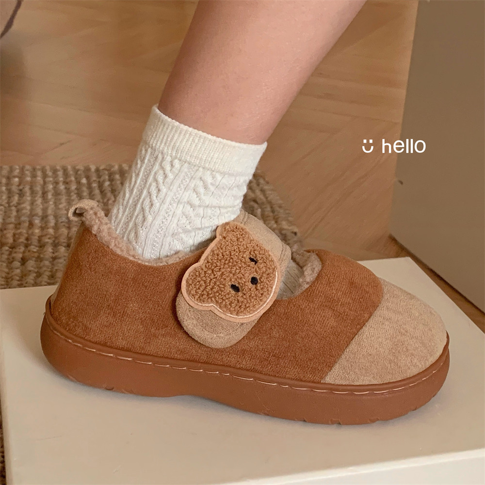 细细条平底休闲防滑亲子魔术贴棉鞋ins可爱小熊秋冬外穿豆豆鞋女,淘宝优惠券,粉丝福利购,淘宝优惠卷