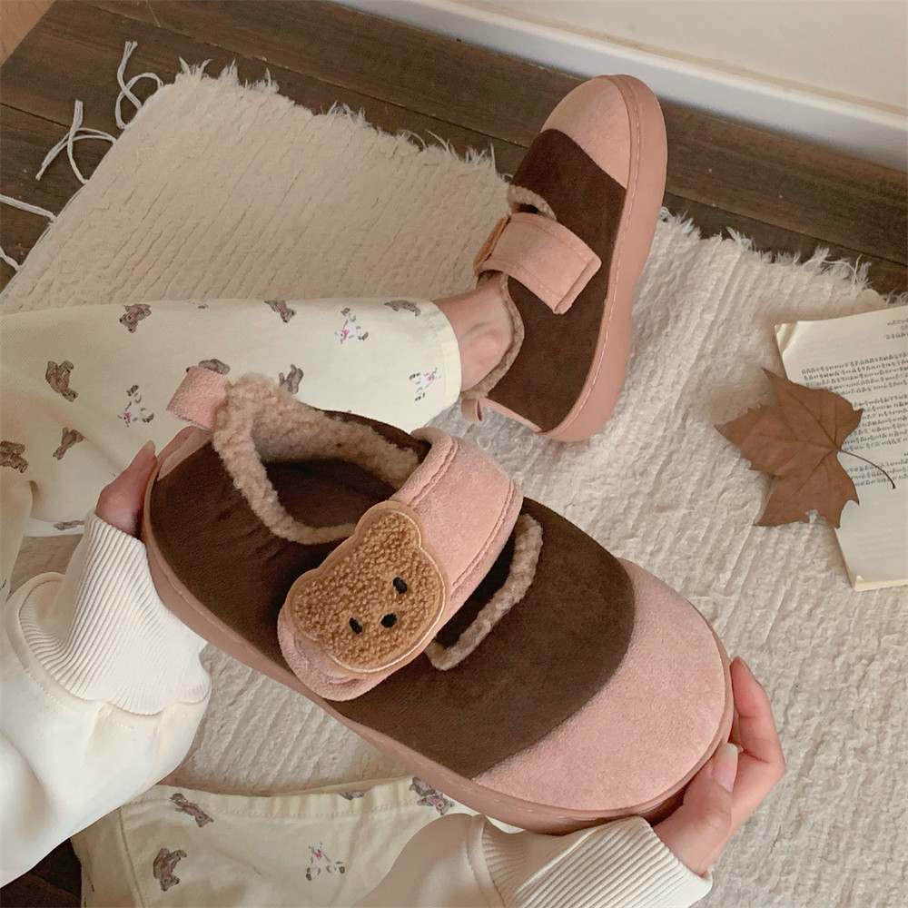 细细条平底休闲防滑亲子魔术贴棉鞋ins可爱小熊秋冬外穿豆豆鞋女,淘宝优惠券,粉丝福利购,淘宝优惠卷