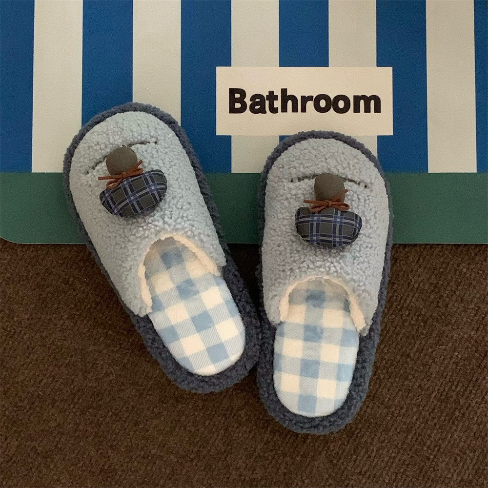 细细条 撞色格子居家棉拖鞋女舒适防滑保暖秋冬可爱小蘑菇毛毛鞋,淘宝优惠券,粉丝福利购,淘宝优惠卷