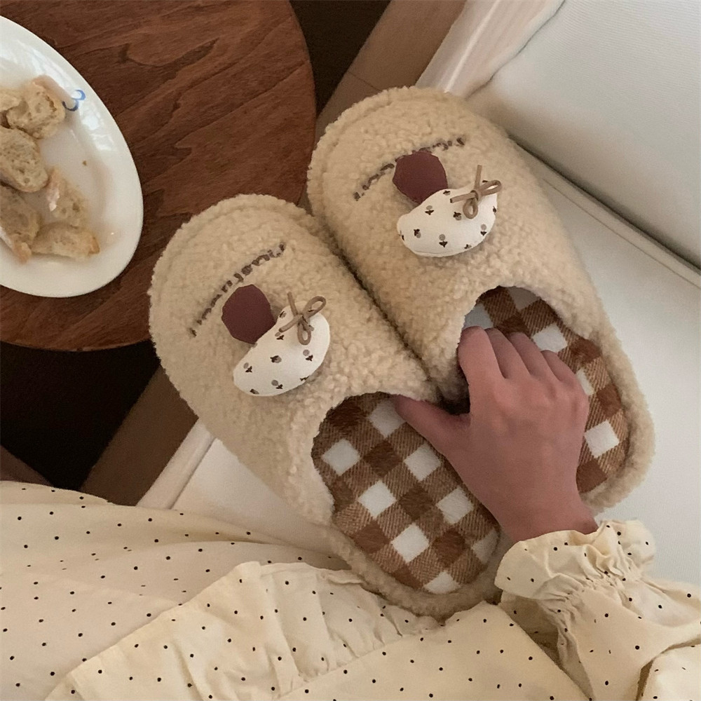 细细条 撞色格子居家棉拖鞋女舒适防滑保暖秋冬可爱小蘑菇毛毛鞋,淘宝优惠券,粉丝福利购,淘宝优惠卷