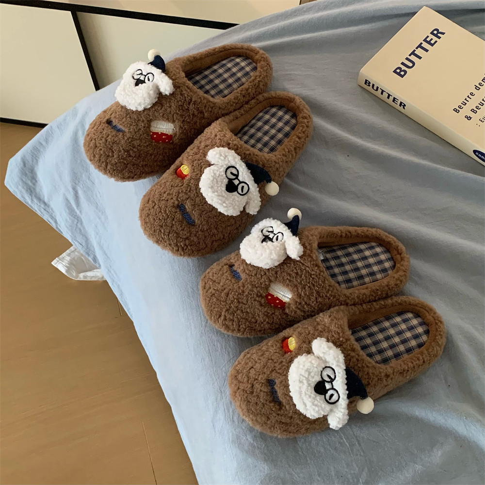 细细条 男女冬地板鞋保暖情侣可爱ins小狗毛毛拖鞋居家月子棉拖鞋,淘宝优惠券,粉丝福利购,淘宝优惠卷
