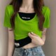 Navel exposed fake two-piece summer slimming 2026 T-shirt short tops slimming high waist niche trendy design short-sleeved women