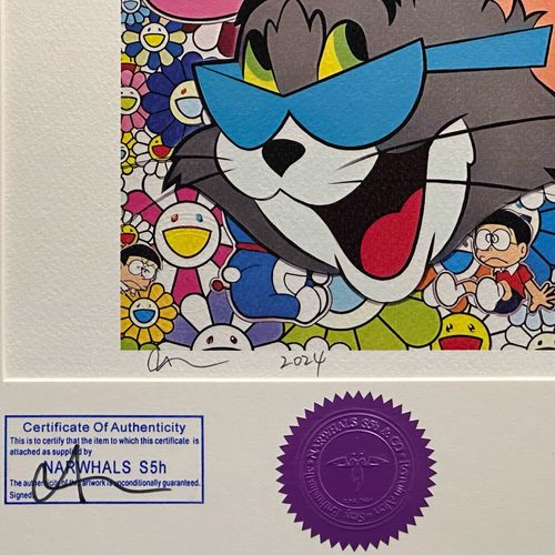 S5H限量版画 哆啦A梦&村上隆太阳花&猫和老鼠 客厅潮流艺术装饰画 - 图1