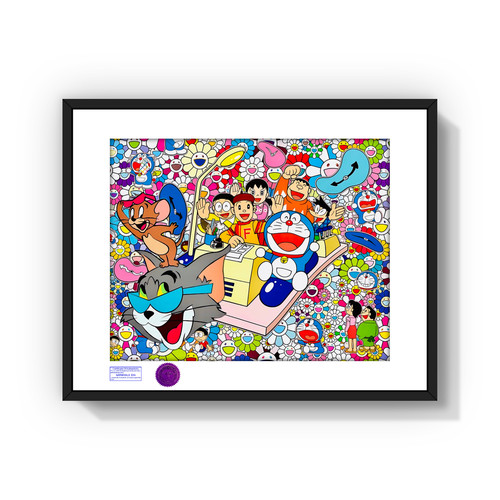 S5H限量版画 哆啦A梦&村上隆太阳花&猫和老鼠 客厅潮流艺术装饰画 - 图3