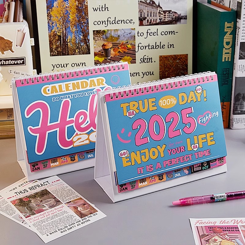 美式复古台历2025年日历2024年新款创意桌面摆件高颜值办公室中考高考倒计时提醒牌自律打卡记事本月历定制 - 图1