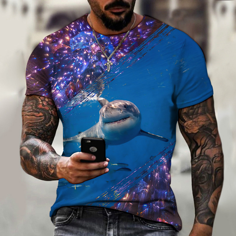 T-Shirt Fashion Jaws 3D Printed Short Sleeve Top Crew Neck - 图0