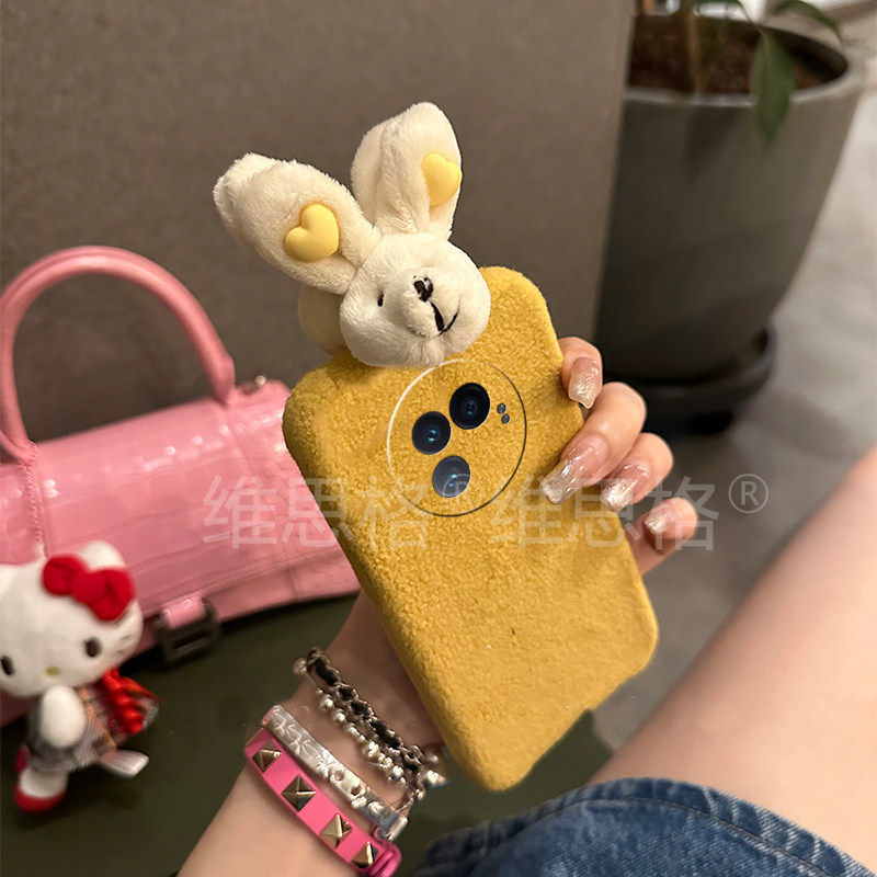 可爱兔子适用vivoxfold3pro手机壳xfold2立体xflip日韩vivo绒布vovo折叠屏毛毛vivi秋冬季+十硬壳毛绒绒黄色p - 图2