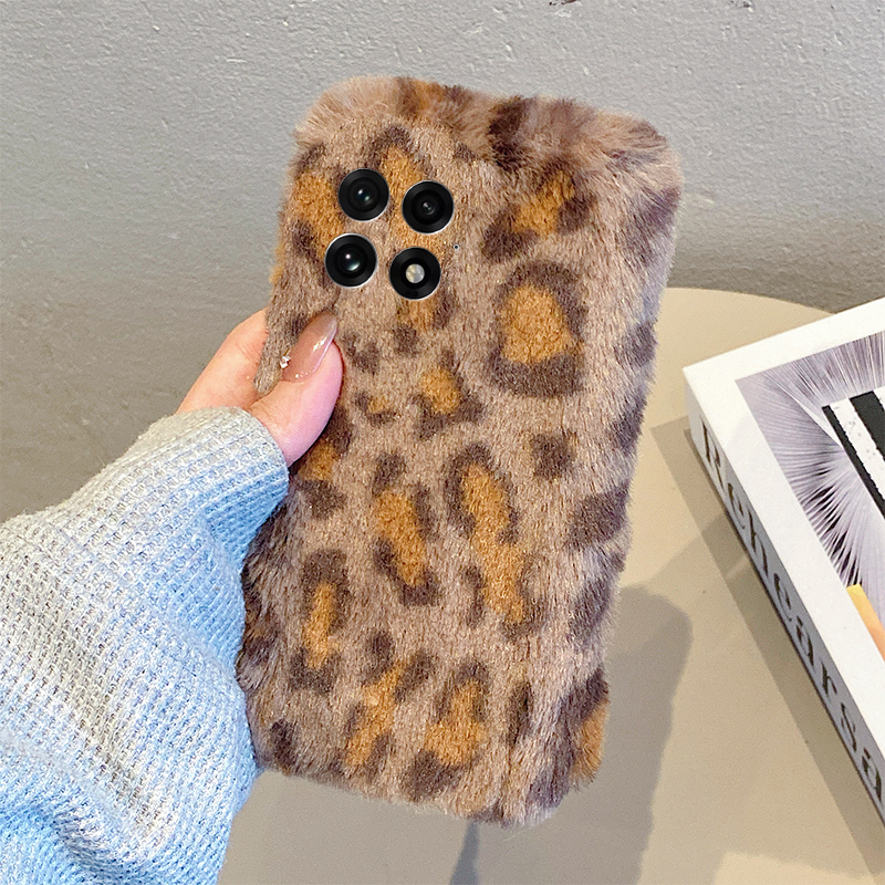 韩系棕色豹纹适用oppo一加12手机壳ace3撞色2pro毛绒绒2v日韩1秋冬季9rt冬天8t硅胶7tpro毛茸茸6t软1+oneplus - 图1