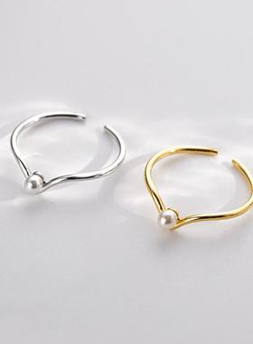 s925纯银珍珠戒指女高级小众设计