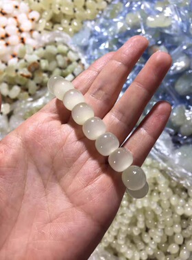猫眼手串老型珠白玉天然白玉